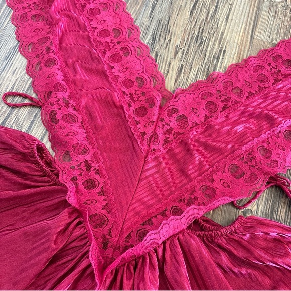 Vtg Nite Images II Lingerie Bodysuit Teddy 1X Side Ties Lace Burgundy Stripes - Picture 3 of 10